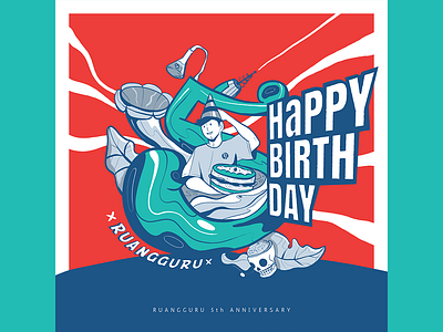 Ruangguru 5th Anniversary anniversary birthday education illustration illustrator party party hat startup