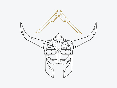 Golden Viking helmet illustration instrument linework minimal monoline tool viking