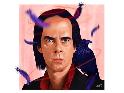 Nick Cave Portrait adobe photoshop art bird digital art digital painting drawing feather illustration nick cave portrait portrait art