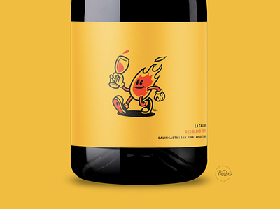 La Calor | Wine label design & Illustration character design colorful design etiqueta fire fuego handmade illustration minimalist packaging vino wine label yellow