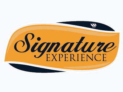 Signature Experience Logo blue brand glare logo navy script script font wavy yellow