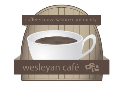 Wesleyan Cafe - Updated brown cafe coffee logo tan