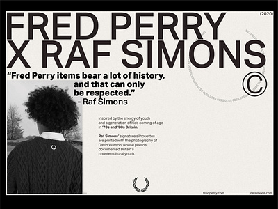 Fred Perry x Raf Simons article concept article black black and white brand design brand identity branding branding concept clothing brand design fashion fashion brand monochrome product branding typography white