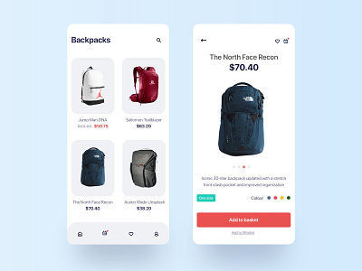 Mobile App - Backpacks app app design design interface ios app mobile app mobile ui ui ux