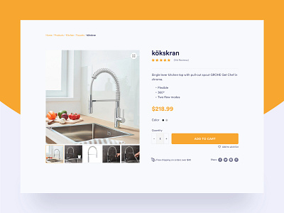 Product page - kökskran clean concept minimal product page sketch ui web design