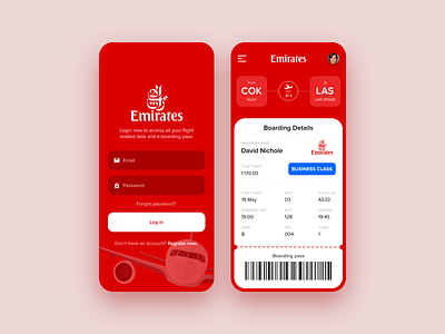 Emirates Flight e-ticket and Boarding App design app design flight login ticket ui ux