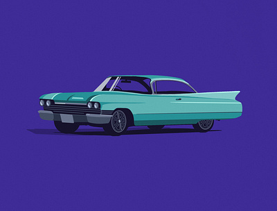 Retro car cadillac car color flat flat illustration illustration retro