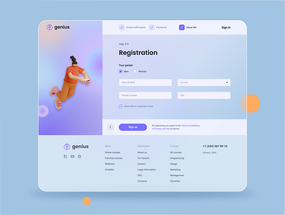 Registration form for Genius project abstract branding glassmorphic glassmorphism identity design illustration landing logo registration registration form sign in signup ui ux