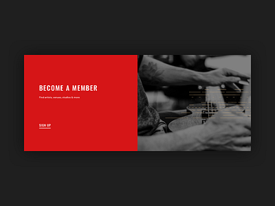 Music Artists Platform black bw cta dark design lines minimal module photo red signup ui web white