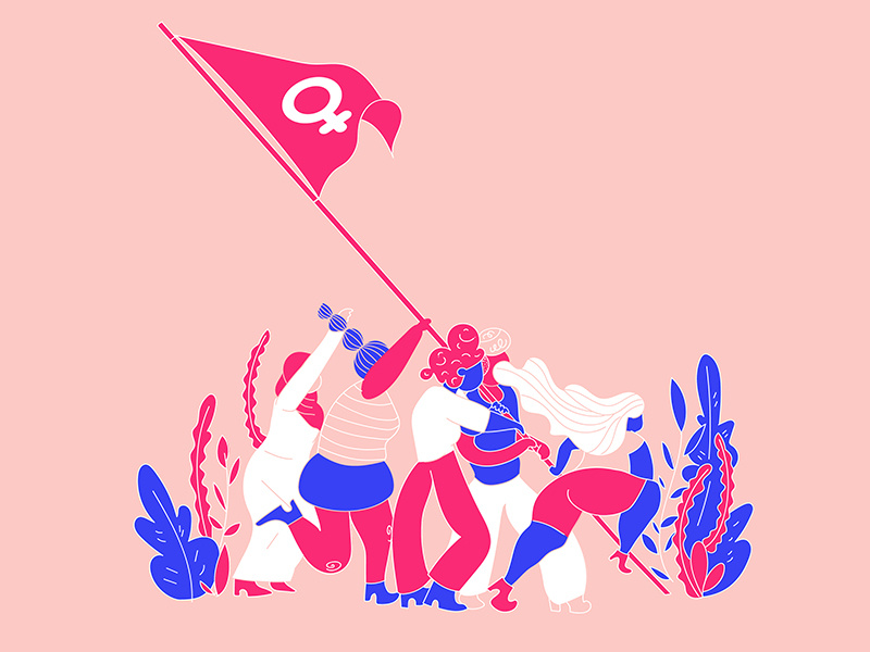 Dribbble Women blue pink flag woman women vector animation design digital illustration