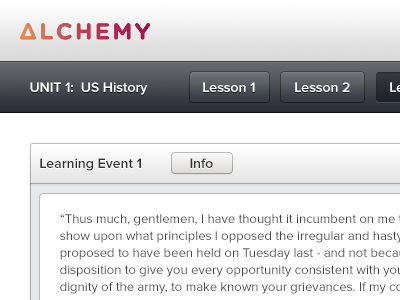 Alchemy Learning Project - Unit Level View - Final application brand buttons design learning mitch teaching tom