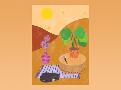 Sunday in the Desert cat desert design green illustration illustrator illustrator art plants