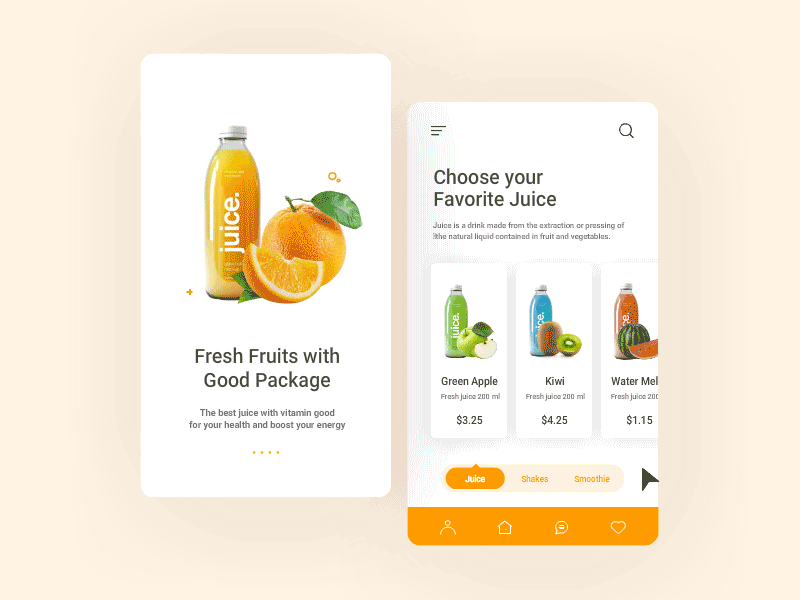 Fruit Juice - Online Delivery App animation designer figma prototype xd