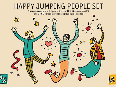 Happy jumping people set Free Vector (Limited Time) child illustration