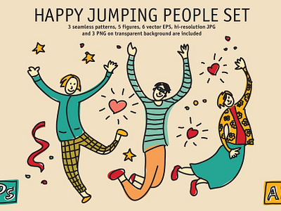 Happy jumping people set Free Vector (Limited Time)