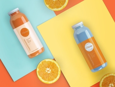 Flat lay orange smoothies mock-up Free Psd drinks flat freebies mockup oranges smoothies