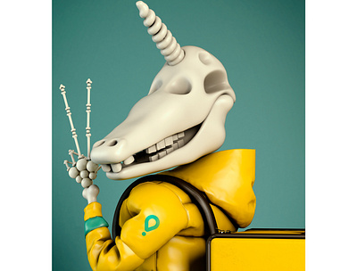 Glovo - Unicorn of death character cinema4d illustration marvelous designer photoshop zbrush