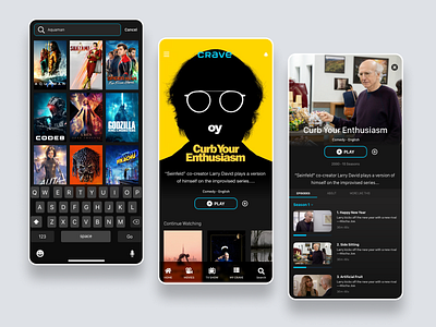 Crave Mobile App Redesign Experiment android app clean design homescreen ios mobile movies tv ui