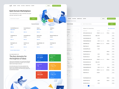 Domain Marketplace branding clean homepage illustration landing layout ui white