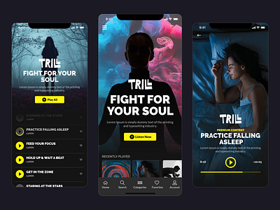 Trill App Concept Design app audio dark home mobile play playlist ui