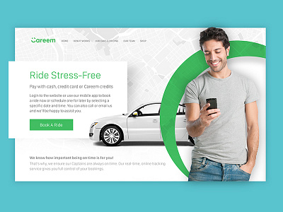 Book a ride call2action cars clean home landing maps simple ui ux