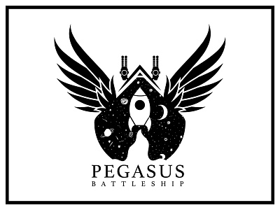Pegasus Battleship battleship black and white dailylogochallenge day1 graphic design illustration illustrator negative space pegasus rocketship logo wings