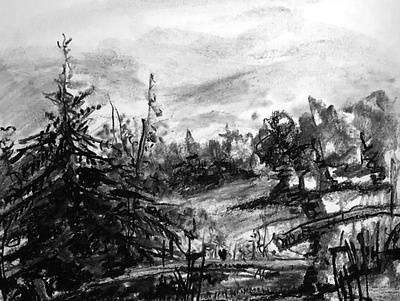 Field art charcoal charcoal drawing drowing illustration