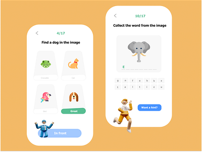 2 part of the design of the app for children to learn the langua animation art design flat illustration illustrator minimal ui ux vector