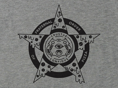 In Crust We Trust badge cotton bureau fraternal order of pizza pizza star