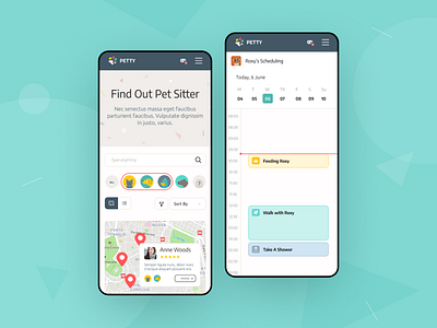 Petty app - UI/UX mobile design animal animals app app design design illustration minimal pet pet care pets sitters ui ux web web design