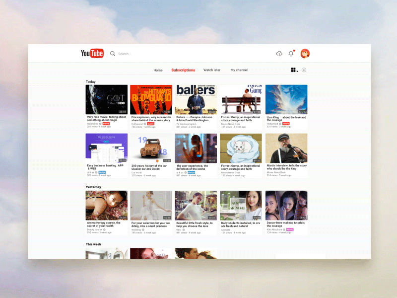 YouTube Redesign ( part II ) clean concept design google material minimal redesign relaunch simple ui ux youtube