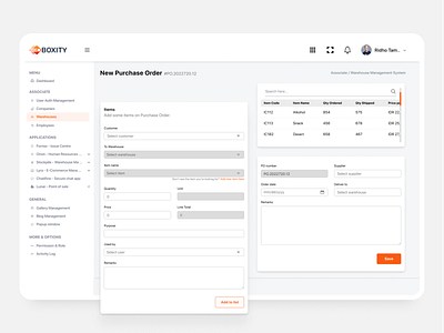 Warehouse Management System - New Purchase Order