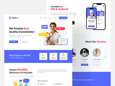 Mednix - Medical Clinic Landing Page 3d animation branding clinic design dribbble graphic design health illustration landing logo medical mednix motion graphics typography ui vector