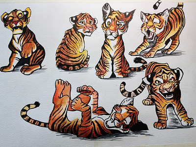 Illustration of a cartoon tiger illustrations illustrator watercolor