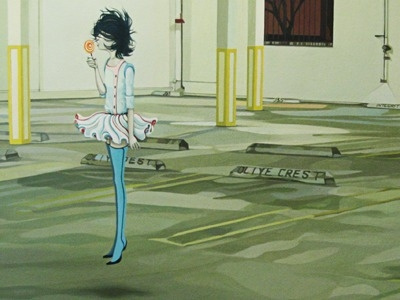 Lolly Polly art carpark female figure fineart girl jumping levitation lollipop oil painting whimsical woman