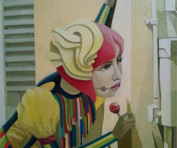 Waiting for Walter art artwork candy character clown costume face fashion female figure girl hat lollipop oil painting sweet
