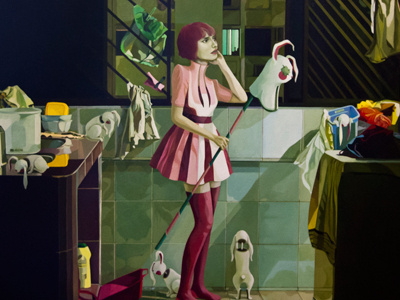 A Moonlit Meadow art costume figure girl kitchen oil painting rabbit window