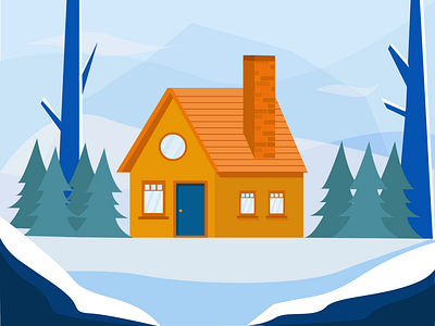Cottage in the forest cottage illustration ilustración landscape snow vectors
