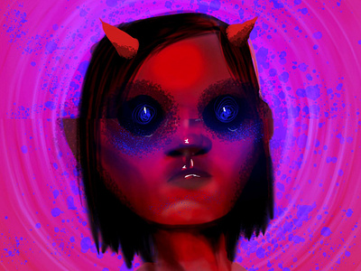 She-devil has the blues demon devil devil horns digitalart portrait illustration red