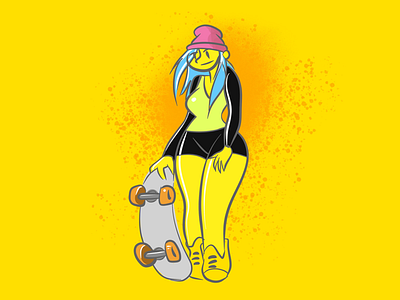 Sk8er girl cartoon character design comic procreate urban yellow