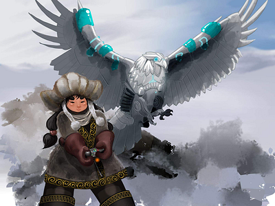 Mongolian eagle huntress digital painting photoshop procreate