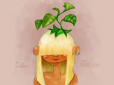 Head plant blonde illustration mixed media plants