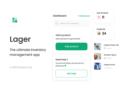Lager: Inventory Management App app design ecommerce inventory inventory management items marketplace product product page small business track quantity ui