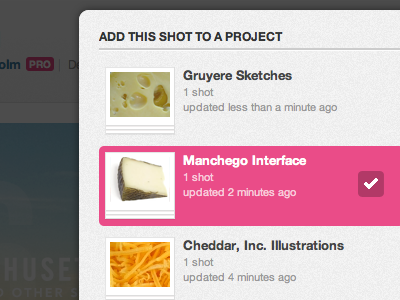 Cheesy cheese dribbble modal overlay pink pro type:face=helvetica