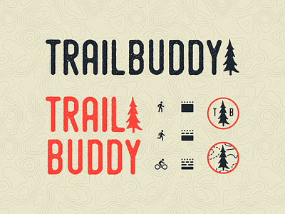 Trailbuddy app badge bike branding grainy hike icons logo soil texture trail trail running tree viget