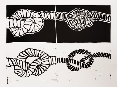 Relief Print black and white design drawing knot print printing rope