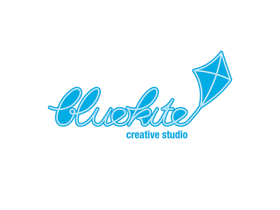 Bluekite Logo option blue bluekite creative dash dot handtype kite line logo proposal stitch studio