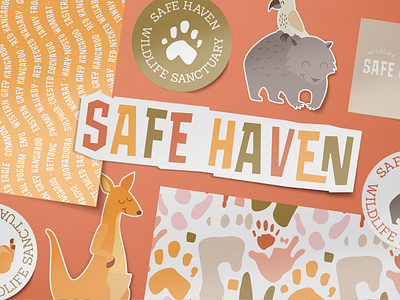 Safe Haven Wildlife Sanctuary Brand Collateral australian brand design brand identity branding colour palette design illustration logo pattern typogaphy wildlife