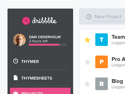 Customize your Thyme app dribbble menu project sidebar thyme time timer track web