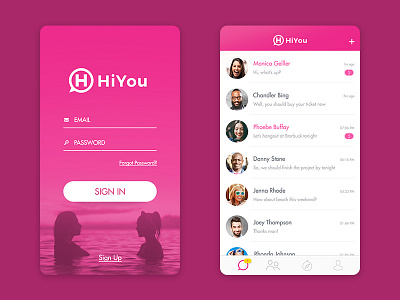Simple Chat Ui App app chat design login messaging messenger mobile pink sign in social ui ux